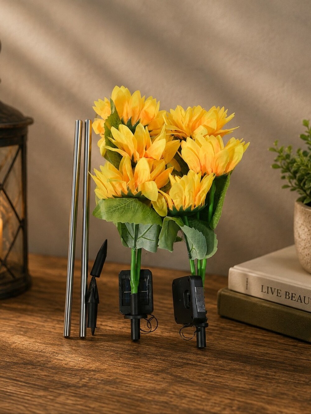 Solar-Powered Yellow Sunflower Path Lights - Set of 2